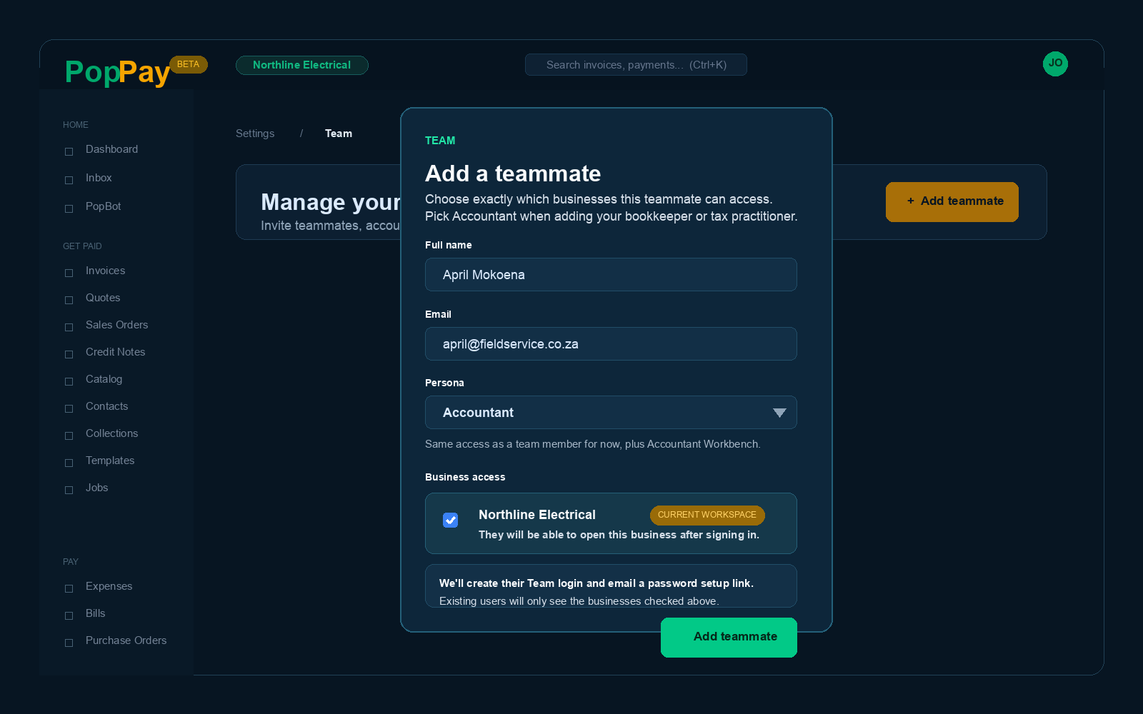 How to Set Up a Team in PopPay